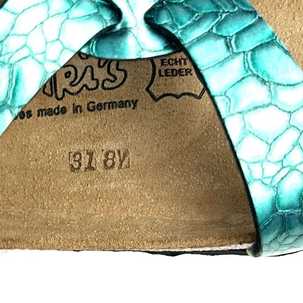 NWB Birkenstock Birki’s Sylt Metallic Turquoise Croc Embossed Sandals 38 US 7 - Picture 11 of 14